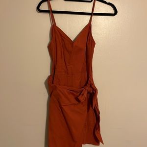 Burnt Orange Linen mini wrap dress